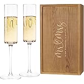 AW BRIDAL Mr and Mrs Champagne Flutes Set of 2, Engagement Bridal Shower Gifts for Couple Newlyweds, Wedding Anniversary Toasting Glasses with Wooden Box for Bride Groom