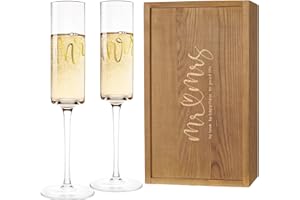 AW BRIDAL Wedding Champagne Glasses - Crystal Champagne Flutes for Mr & Mrs, Bridal Shower & Engagement Gift Set of 2