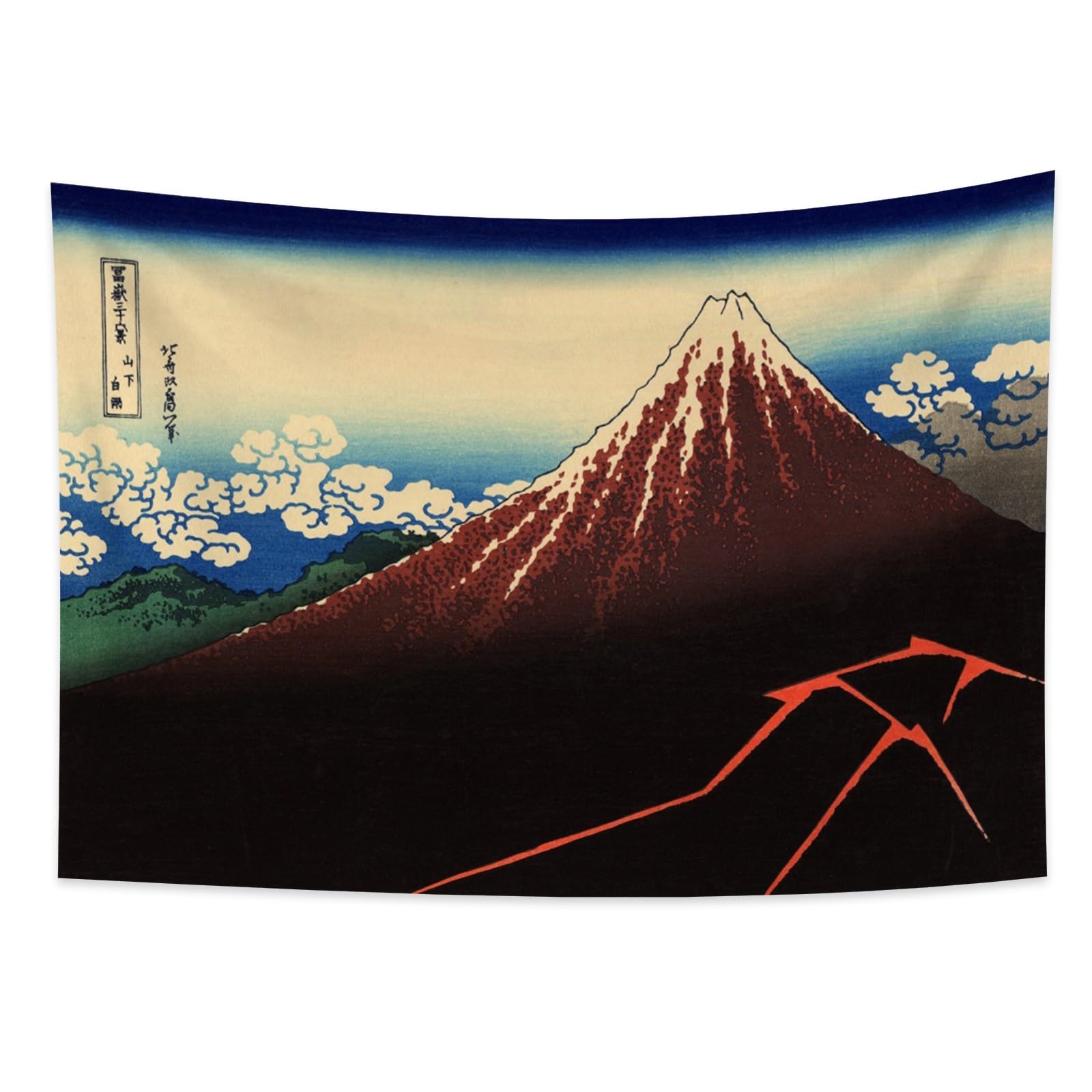 YONGFOTO 150x100cm Ukiyo-e Tapestry Mount Fuji 36 Views Room Wall Hanging Rainstorm Beneath the Summit Landscape Wall Art Japanese Traditional Painting Toyo Style Tapestries