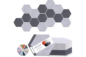 Mollywell Hexagon Acoustic Panels, High Density, Soundproofing, Decorative Noise Reduction Felt Wall Tiles for Ceilings, Home Office & Gaming Room (Moon and Silver Gray), 14x12x0.4 Inch