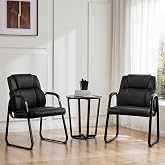 Sweetcrispy Waiting Room Chairs Set of 2, Office Guest Chair for Reception | Stationary Seld Base, No Wheel, Comfy Padded Arms for Lobby Home Computer Desk Elderly, Deep Black