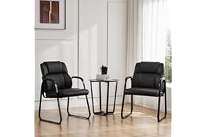 Sweetcrispy Waiting Room Guest Chair Set of 2, Stationary Office Reception Chairs No Wheel, Comfy Padded Arms and Seld Base, for Conference Room Lobby Home Computer Desk Bedroom Elderly, Deep Black
