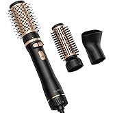 Rotating Hair Dryer Brush, Blow Dryer Brush with 2 Brushes (1.5" & 2") and Concentrator, Fast Drying, Straightening & Volumizing, Gold