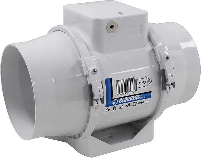 Blauberg UK 125 mm Silent Inline Toilet Ventilator Powerful Ventilation Damp Control 125mm In