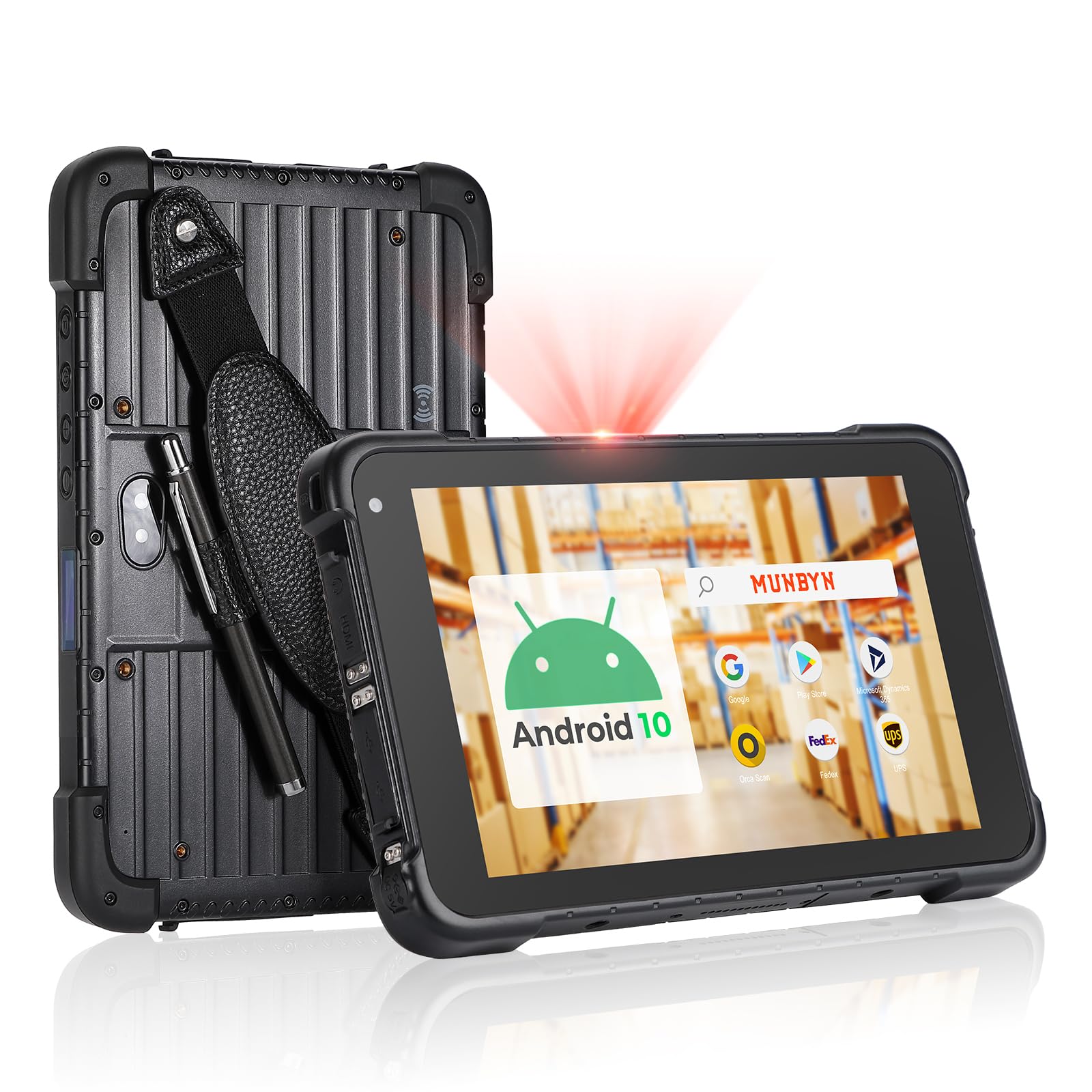 MUNBYN Rugged Android Tablet Scanner IRT01, 8-inch Tablet Android 10,Equip with Zebra SE2707 Scanner 700nit Heavy Duty Tablet IP67 MIL-STD-810G Sunshine Readable, Inventory Mobile Handheld Computer
