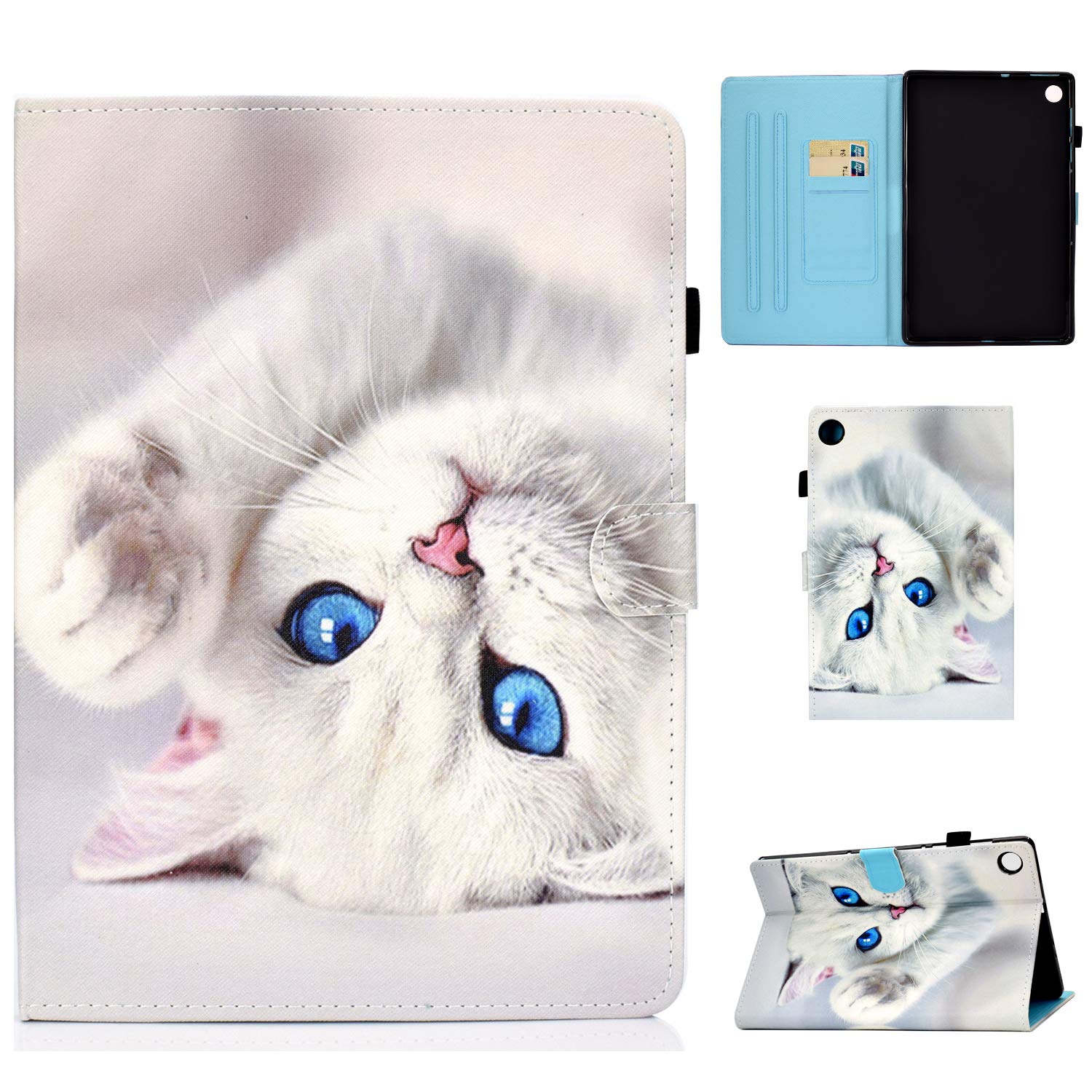 AsWant Lenovo Tab M10 Plus FHD Case PU Leather Folio Flip Cover Wallet Card Slot Magnetic Tablet Case for Lenovo Tab M10 Plus 10.3 Inch FHD TB-X606X / TB-X606F - White Cat