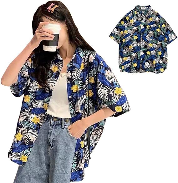 Amazon アロハシャツ レディース 夏 半袖 ブラウス シャツ 薄手 花柄 プリント トップス カップル 男女兼用 おしゃれ カジュアル 日焼け止め ゆったり ビーチ 浜辺 リゾート シャツ ブラウス 通販