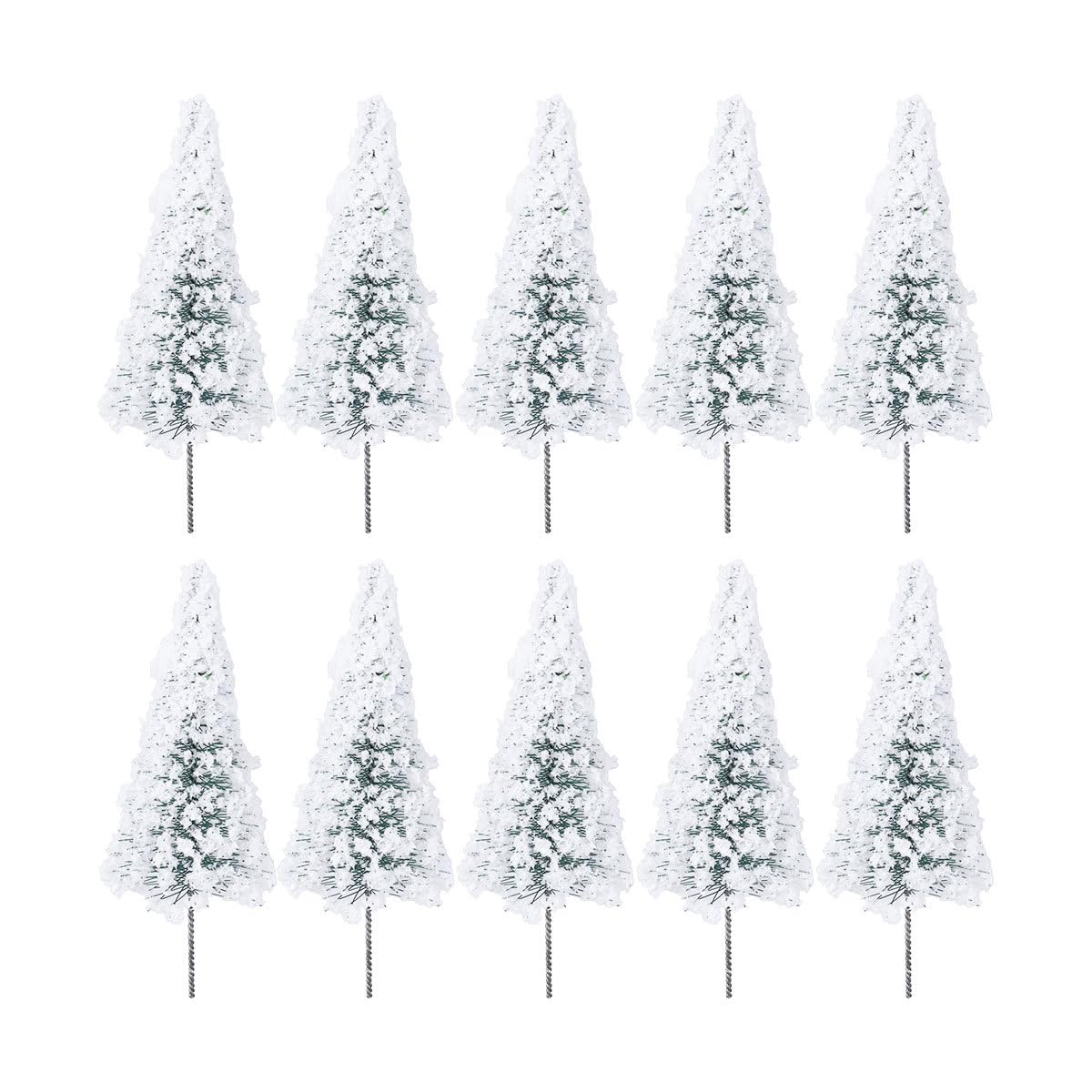 LUOEM Cedar Model Trees Set of 10 10Cm Snow Covered Miniature Trees for Model Railway Landscape Craft Decoration