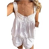 Women Y2K Eyelet Tank Top Floral Lace Eyelet Sleeveless Crop Top Summer Boho Hollow Out Peplum Camisole Vest