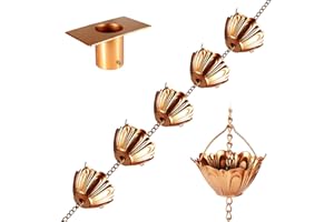 Vindar Rain Chain, 8.5 FT Rain Chain for Gutters - MG4773(Copper Colored) Rain Catcher for Downspout with Adapter, 10 Thick Iron Flower Cups Garden Decorative