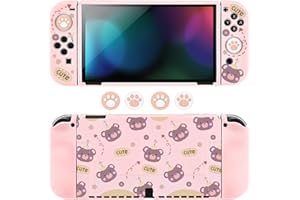 DLseego Grip Case Controller for Switch OLED Console 2021, Anti-Slip Shock-Absorption Protective Soft Bear Case with 4 PCS Co