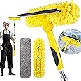 Opow Professional Window Squeegee with Telescoping Extension Pole, 2 in 1 Shower Cleaning with Telescopic Pole, 36'' Extension Washing Tools with Rotating Head for Indoor/Outdoor High Window Glass