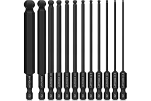 LATTOOK Ball End Hex Head Allen Wrench Drill Bit Set, 12PCS Metric Ball End Hex Bit Set Allen Key Bit Set, Magnetic S2 Steel, 4'' Long