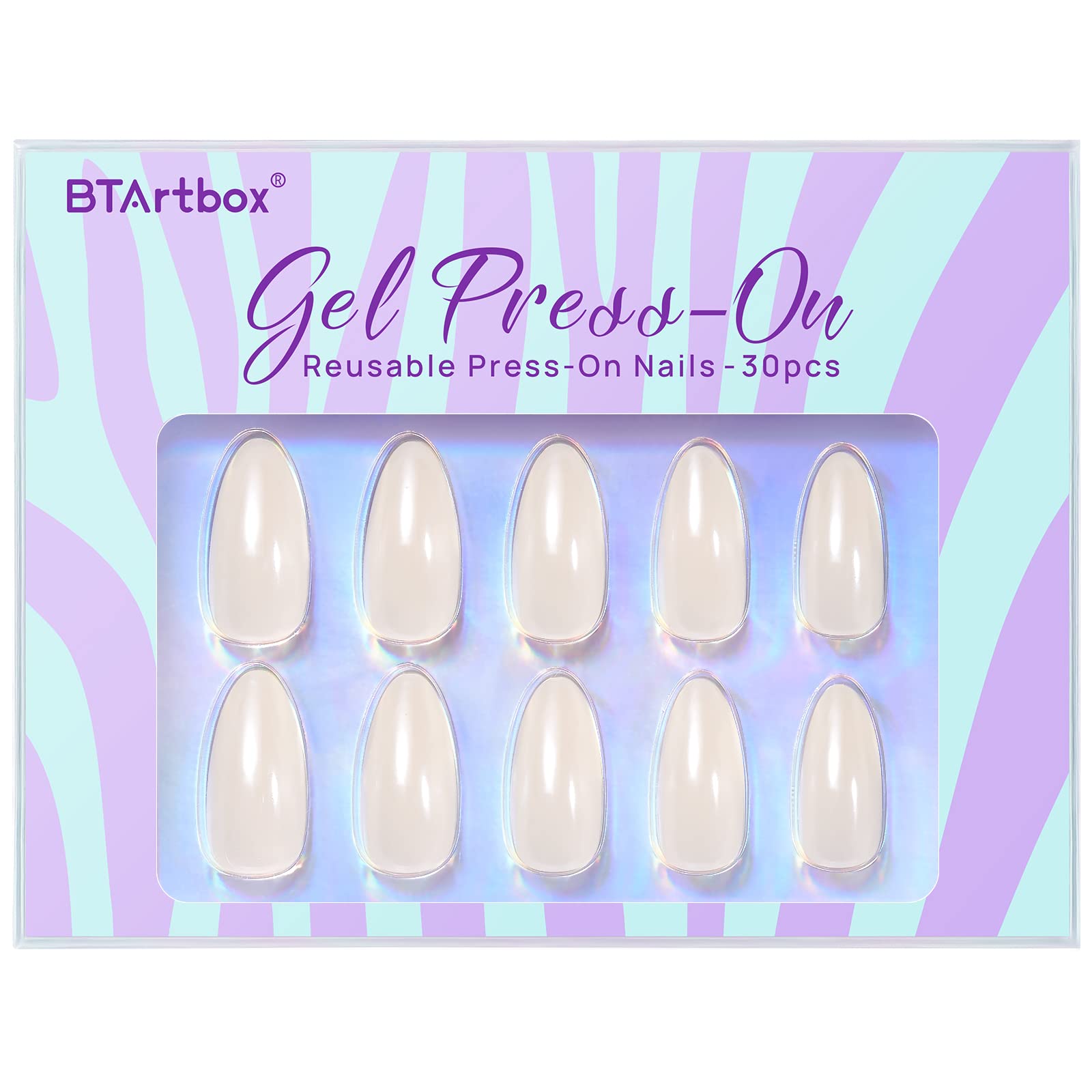 BTArtbox Press On Nails Medium Almond - Fall Press on Nails Chrome Nails, Light Weight & Fit Perfectly Fake Nail with Nail Glue, Nude Glue On Nails in 15 Sizes, Glazed Donut - Image 3