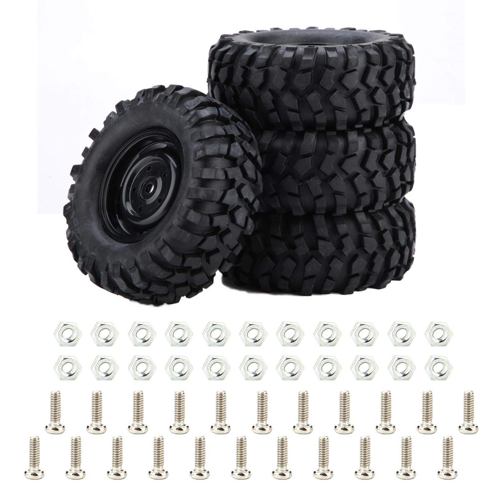 Off-road RC Tires, 4 Pcs Rubber Wheels Tires Durable Tracked Vehicles Tire with Anti-Slip Pattern for Hsp Redcat Traxxas Axial Scx10 Rc4wd d90 Tamiya Cc01 1/10 Tracked Rc Parts