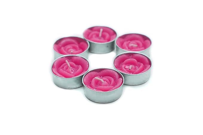Scented Tealight Candle (Rose Pack of 6 Aluminium, Pink)