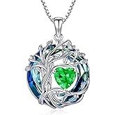 TOUPOP Tree of Life Birthstone Necklace 925 Sterling Silver Pendant Austrian Crystal Jewelry Anniversary Valentine's Day Birthday Gifts for Women Mom Her Wife