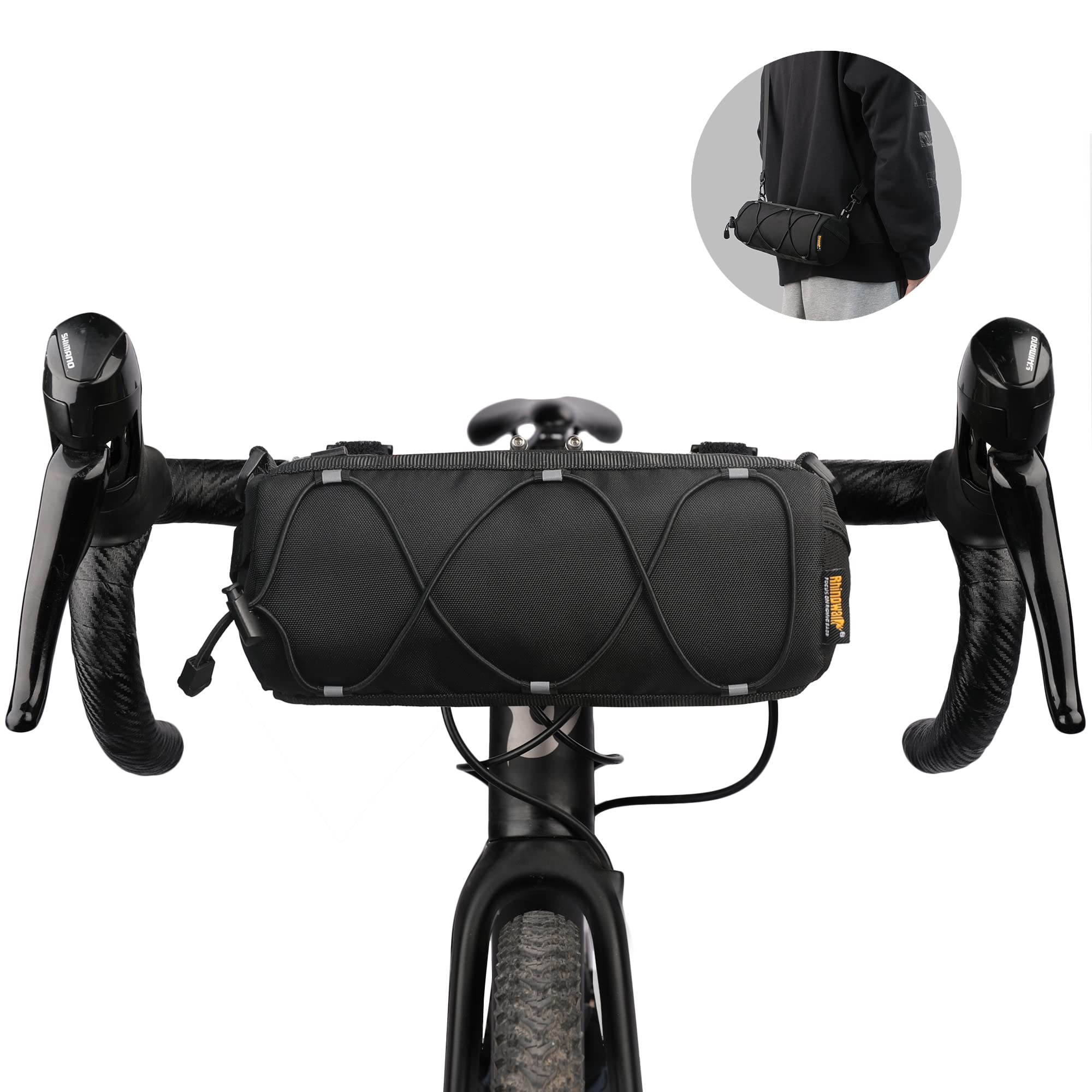 Rhinowalk Bike Handlebar Bag - Front Bag with Shoulder Strap for Road & Mountain Bikes (Black)