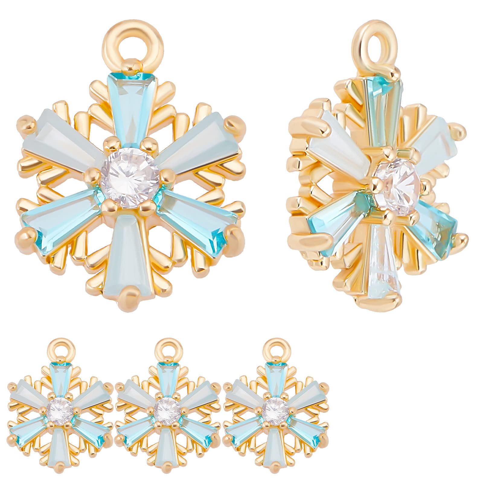 Beebeecraft 1 Box 10Pcs Snowflake Charms 18K Gold Plated Micro Pave Cubic Zirconia Christmas Xmas Winter Charms Pendant for DIY Necklace Earrings Jewellery Making Crafts — image 1