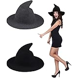2 Pieces Women Witch Hat Halloween Wool Witch Cap for Halloween Party (Color Set 1)