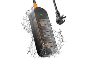 EIGSO Crystal Clear Power Strip, IPX6 Grade Waterproof Surge Protector with 3 AC Outlets, 5FT Heavy Duty Extension Cord for Indoor Outdoor, Crystal Black