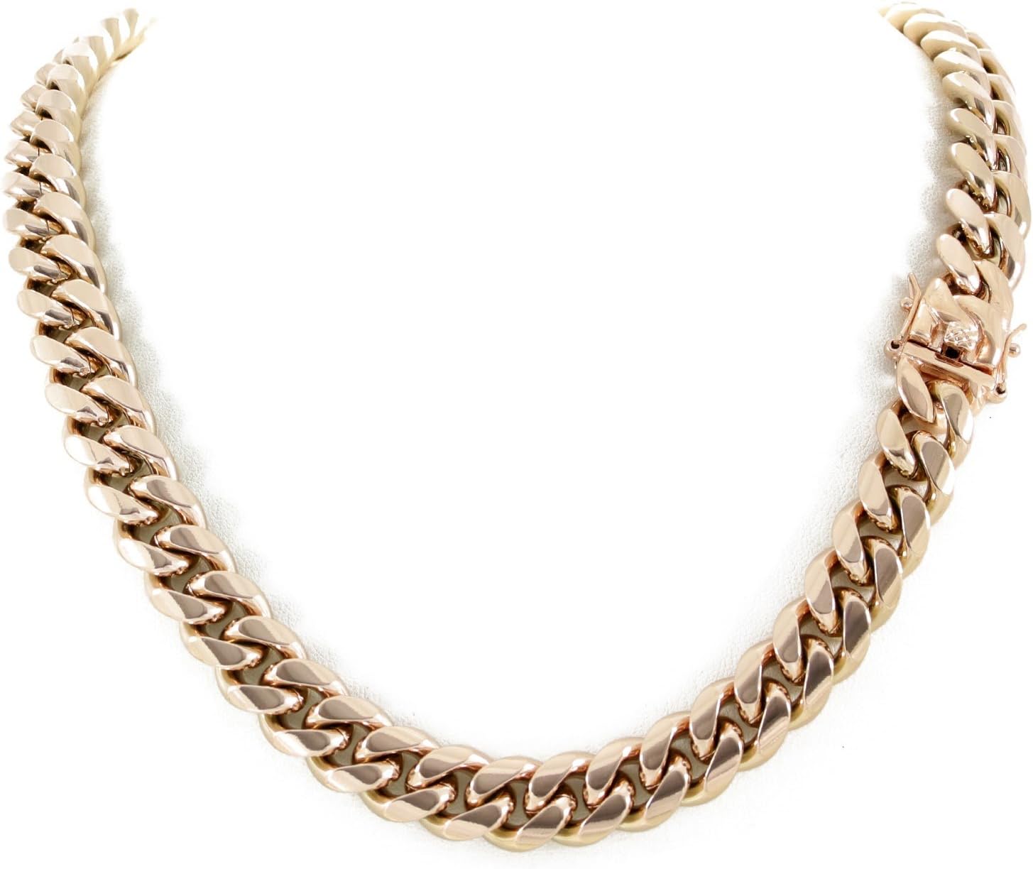 Men's Miami Cuban Link Chain 14k 18k Yellow Gold White Or Rose Gold Plated Stainless Steel 8-18mm Thick