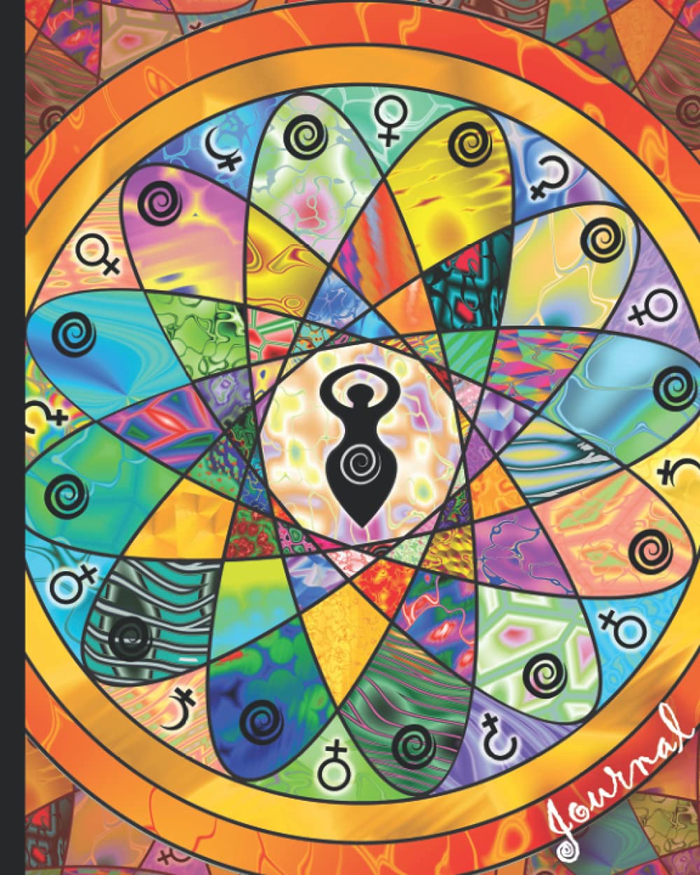 Goddess Mandala Artistic Journal Lined composition notebook 100 page 8" X 10" Divine Feminine Blank page: Orange Theme