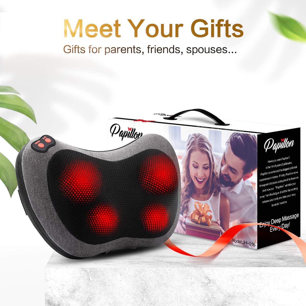 Papillon Back Massager with Heat,Shiatsu Back and Neck Massager with Deep Tissue Kneading,Electric Back Massage Pillow for Back,Neck,Shoulders,Legs, Foot,Body Muscle Pain Relief,Use at Home,Car,Office: Health & Personal Care