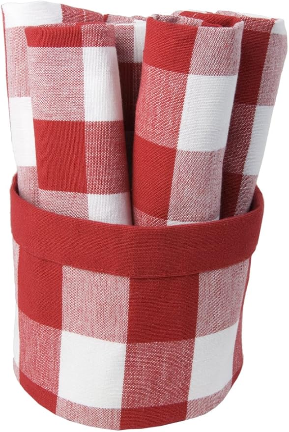 Now Designs Bucket o' Napkins, Picnic Check, Poppy, Set of 6 Home & Kitchen