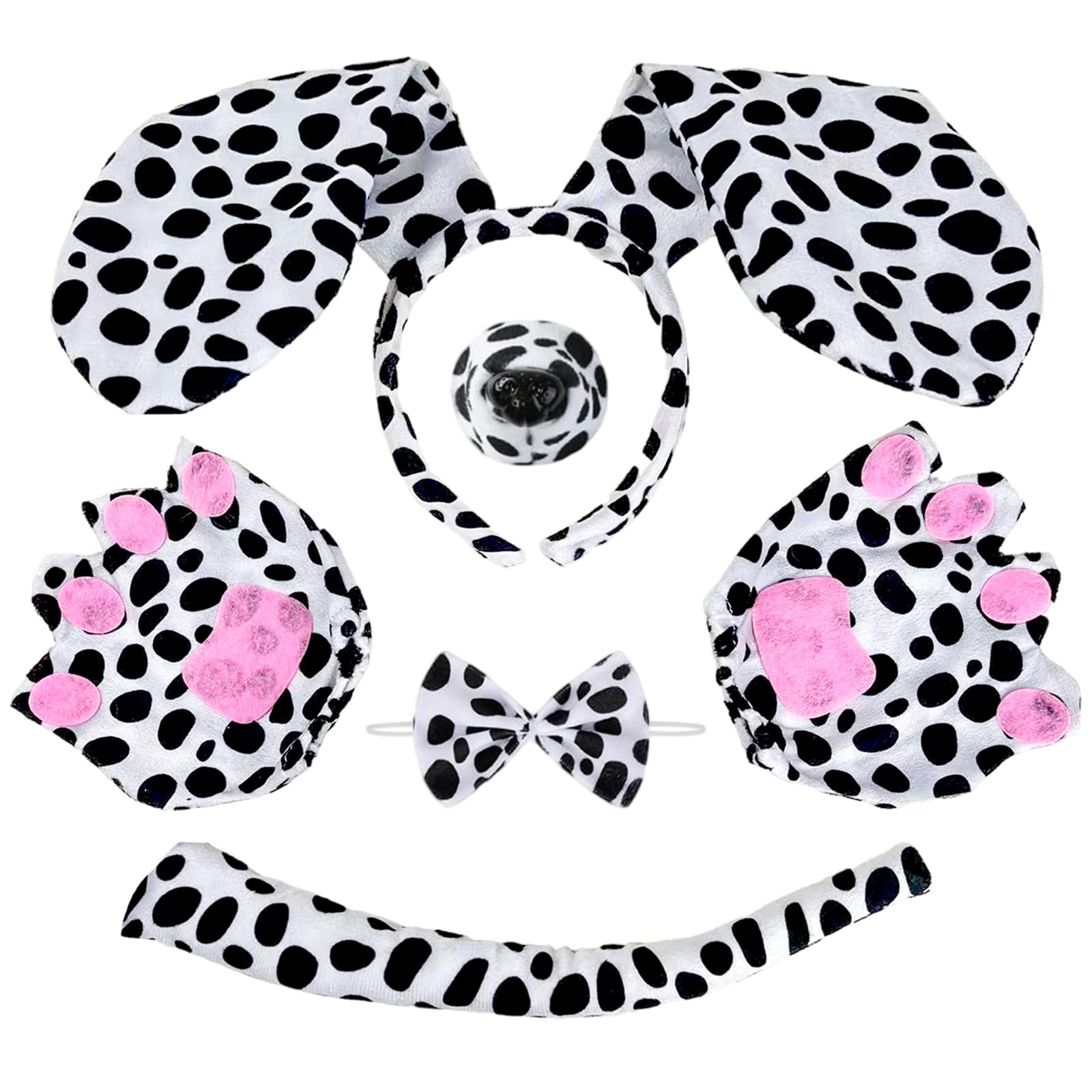 XNIVUIS 5-Piece Dachshund Dog Set, Includes Spotted Dog Nose, Ears, Tail Gloves, Bowtie - Fancy Dress for Adults & Children - Carnival, Halloween