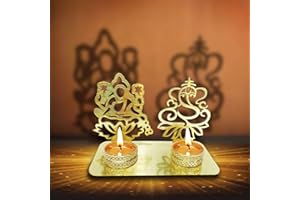 CRAFTSMAN SATVIK Lakshmi Ganesh Idol Shadow Diya for Diwali Decoration. Decorative Laxmi Ganesha Murti Statue Home/Office Religious Tea Light Candle Holder Stand Indian Housewarming Return Gift Items Luxmi