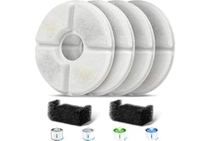 BAOFUM Filters Replacements for Flower Automatic Pet Fountains, Cat Water Fountain Replacement Parts and Dog Water Dispensers Filters for 81oz/2.4L Round Cat Water Fountains (4 Filters+2 Sponges)