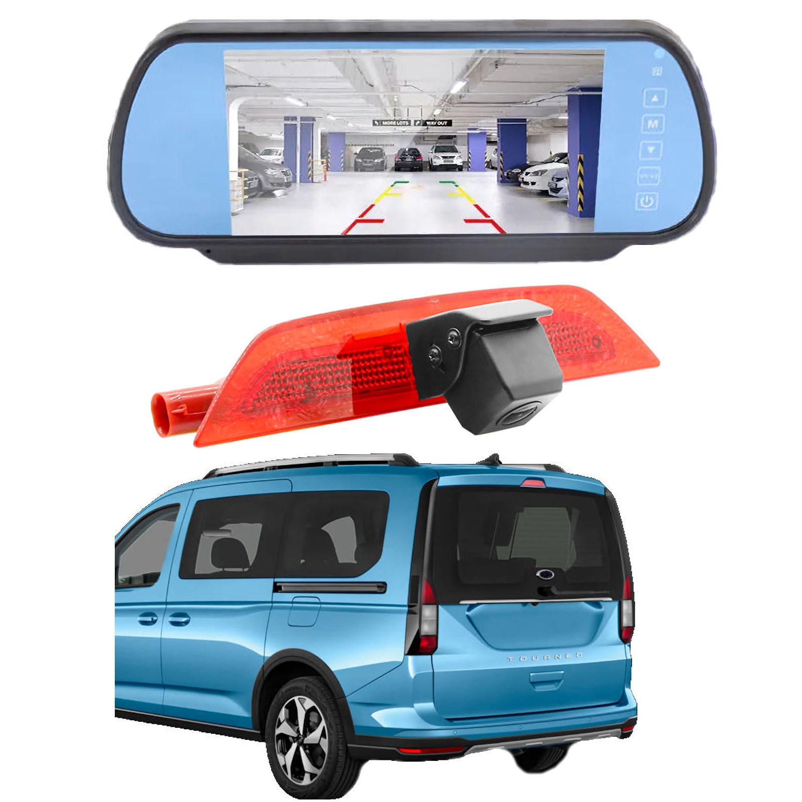 Dolphin Automotive Brake Light Reversing Camera Fits Ford Tourneo Connect 2022 Onwards Barn Doors & Tailgate (With 7" Mirror Monitor)