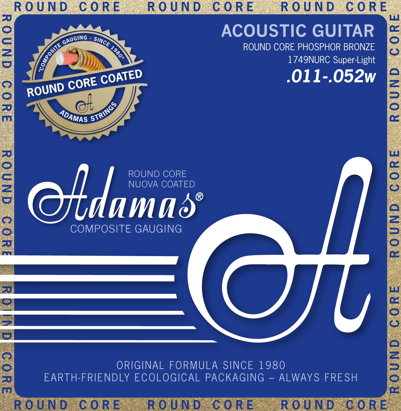 Adamas Akustik-Gitarren Saiten Nuova Phosphor Bronze beschichtet Round Core Satz Super Light .011-.052 - 1749NURC
