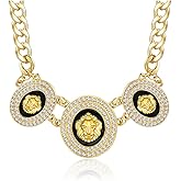 Aononu Women’s Statement Oval Lion Choker Pendant Necklace Gold Hip Hop Crystal Chunky Chain Animal Costume Party Jewelry