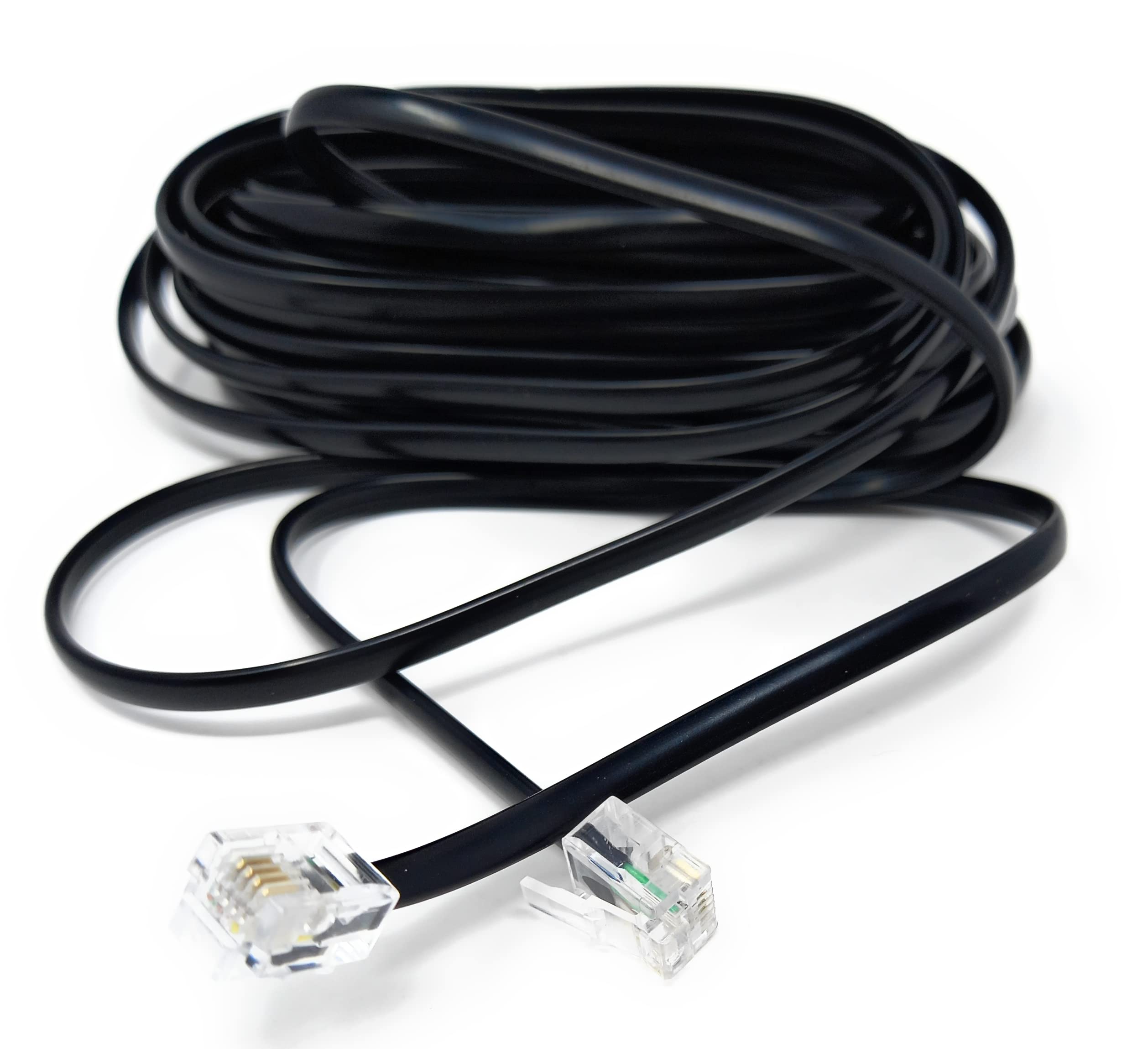 DRUT 7.5m RJ11 to RJ11 Telephone Landline Cable ADSL (6P4C) Flat Lead High Speed BT Internet Broadband Male to Male Router, Modem, Phone Extension Wire 24.6ft Black