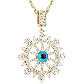 HZMAN 14K Gold Plated Ojo Turco Evil Eye Necklace for Women Luck Amulet Pendant Gift for Her