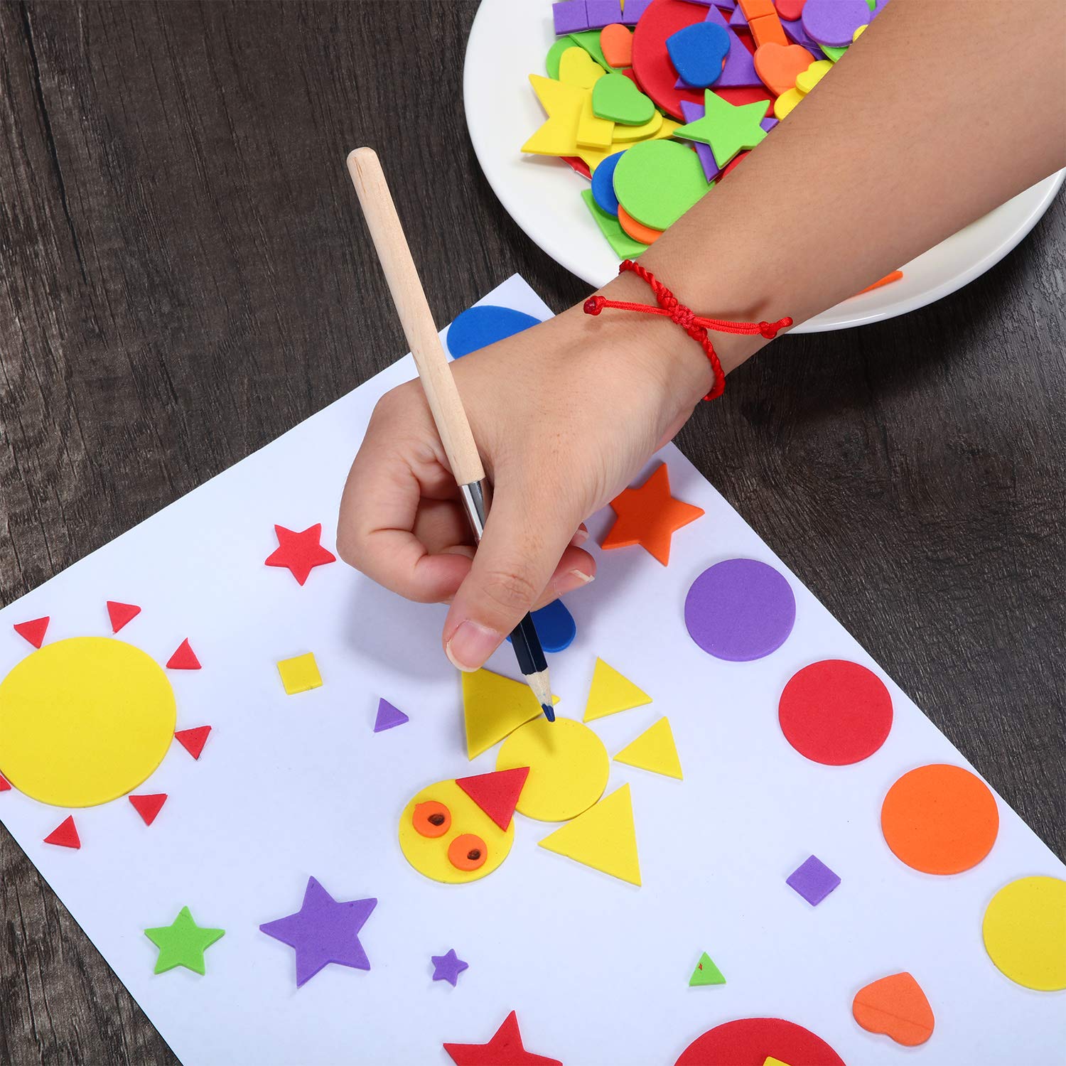 Sumind 1500 Pieces Self Adhesive Foam Stickers Mini Geometry Shapes EVA Foam Stickers for Kids DIY Art Craft, Circle, Square, Triangle, Heart, Pentagram