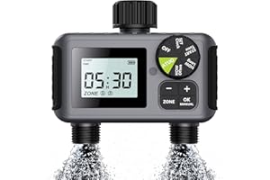 DSOON Sprinkler Timer for Garden Hose,2 Zone Water Timer for Garden with Rain Delay Faction,Manual/Automatic Irrigation Water Faucet Timer Outdoor, Programmable Sprinkler Timer for Yard Lawn