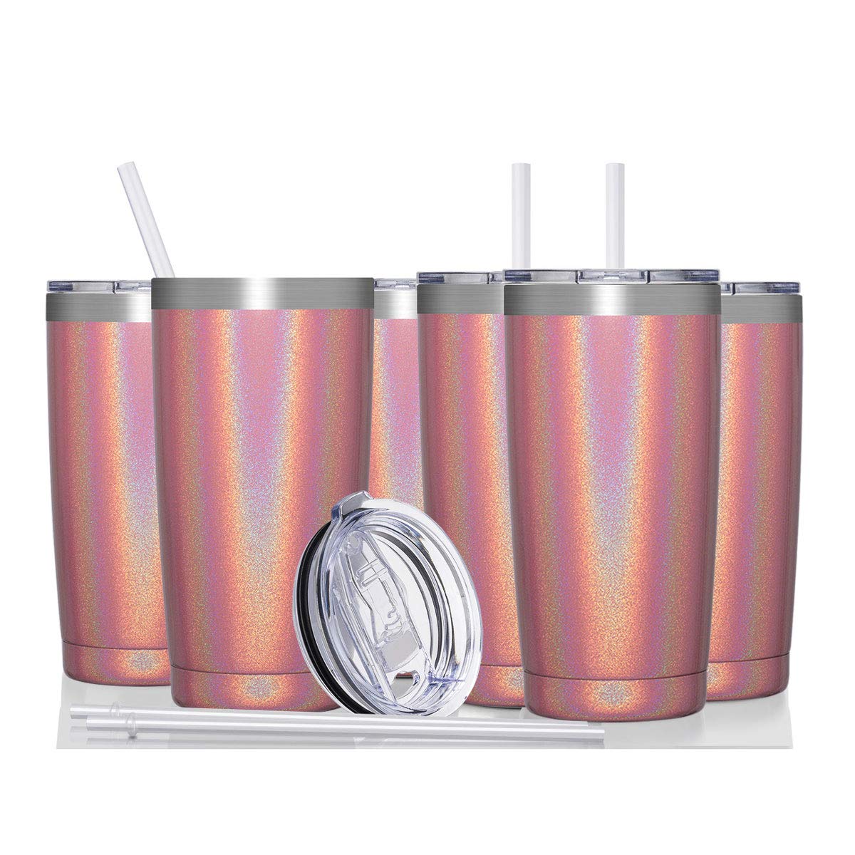 CIVAGO 20oz Insulated Stainless Steel Tumbler, Coffee Tumbler with Lid and Straw, Double Wall Vacuum Travel Coffee Mug, Powder Coated Tumbler Cup (Pink Shimmer,8)