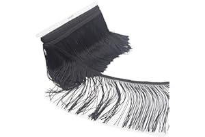 KUYLENT 6.5 Yard 6 Inches Polyester Fringe Trim Lace Chainette Tassel Fringe Trimming for Latin Dress Stage Clothes Lamp Shade Decoration DIY (Black)