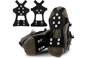 ABEILLO Crampons Ice Cleats for Shoes and Boots, Traction Cleats Ice Snow Grips with 10 Stainless Steel Spikes, Winter Outdoor Anti-Slip Crampon for Walking, Fishing, Climbing and Hiking