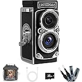 CHUZHAO Mini Retro Digital Camera - Vintage TLR Style Point and Shoot Auto Focus Vlogging Camera, Compact & Portable, 16GB Card Included, Ideal for Beginners, Teens, and Adults