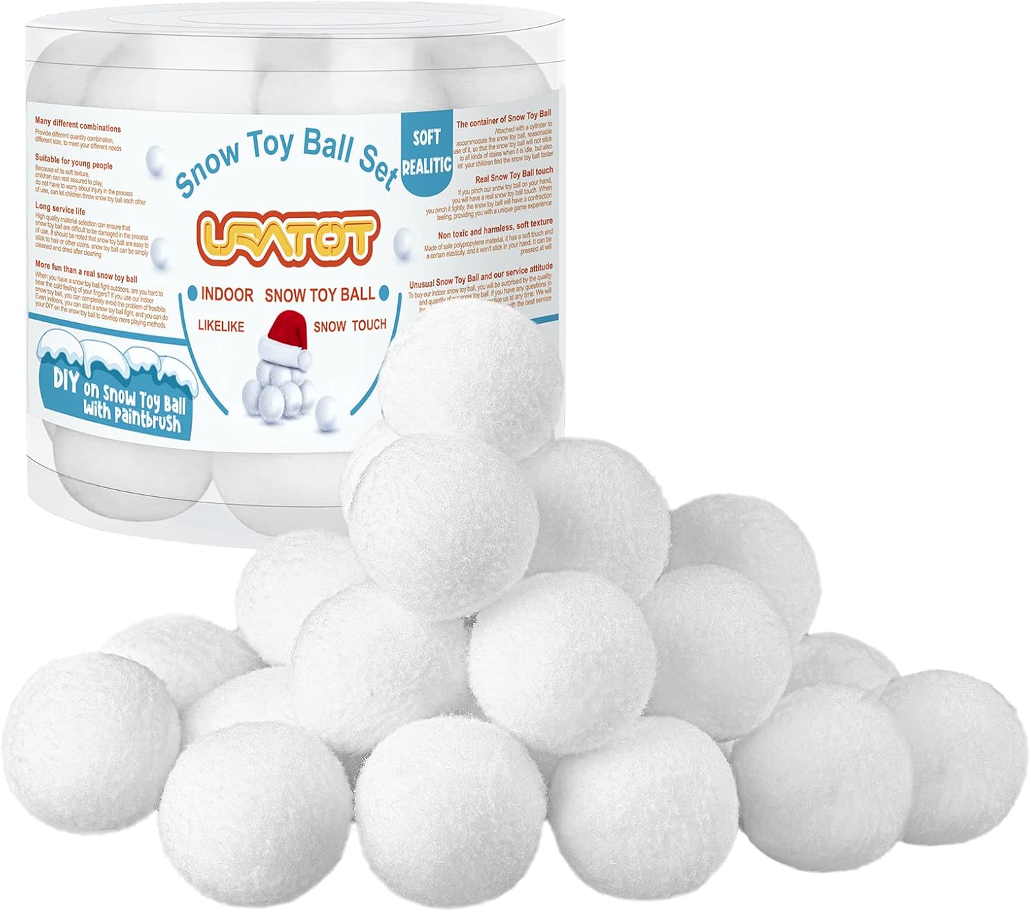 Artificial Snow - URATOT 25 Pack Indoor Snow Fight Ball Set Fake Snow Fight Ball Soft and Realistic with Boxes for Winter Games