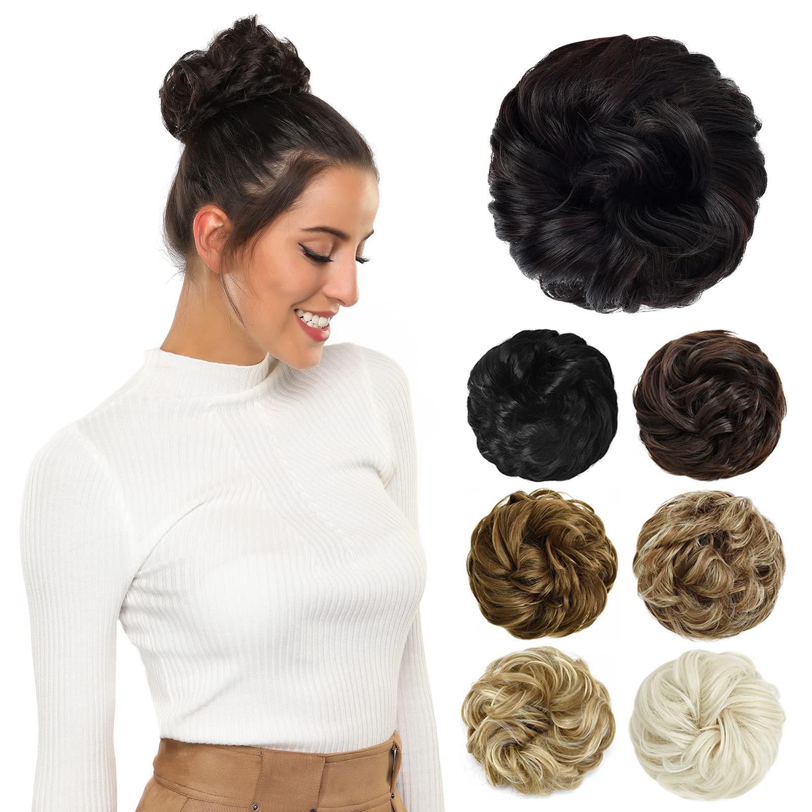 Yamel Messy Bun Hair Pieces for Women Hair Bun Extension Natural Black in Dark Auburn Updo Curly Messy Bun Scrunchie — image 1