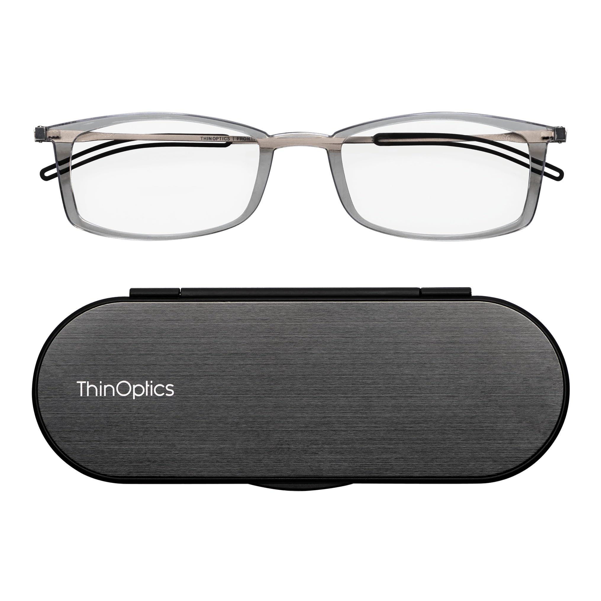 ThinOptics Brooklyn Reading Glasses 1.00 Rectangular Clear Frames With Milano Magnetic Case - Thin Lightweight Compact Readers 1.00 Strength — image 1
