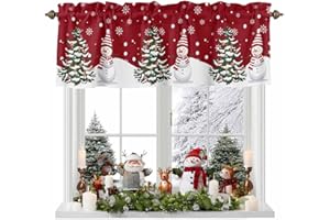 LITTER STAR Merry Christmas Kitchen Valances Window Rod Pocket Short Curtain Panels Snowflake Snowman Valance Curtains, Xmas Tree Window Treatments Drapes for Living Room Bedroom Bathroom Farmhouse Decor 42x12in