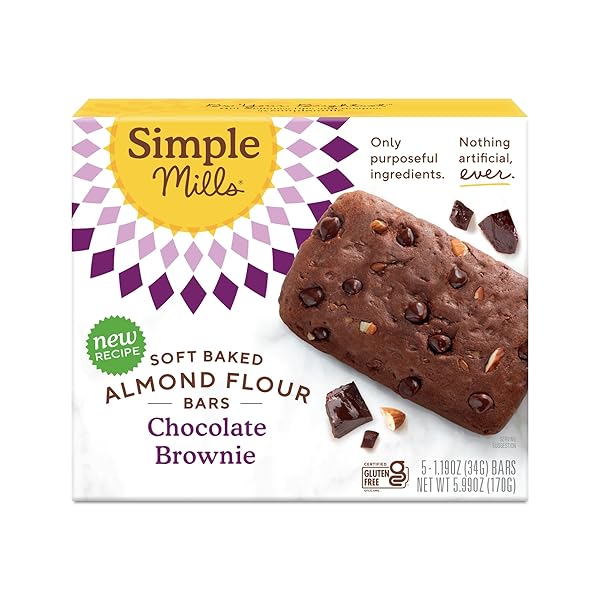 SIMPLE MILLS ALMOND FLOUR SNACK BARS (CHOCOLATE BROWNIE) WITH ORGANIC COCONUT OIL, CHIA SEEDS, SUNFLOWER SEEDS, AND FLAX SEEDS, 6OZ, 1 COUNT