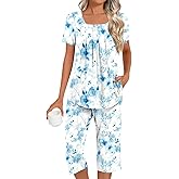 LONGYUAN Women's Pajamas Sets 2026 Summer Short Sleeve Soft 2 Piece Lounge Sleepwear Pjs M-3XL