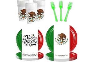 HABDJILTY Mexican Independence Day Party Supplies Set - Include Mexico Flag Plates, Cups, Forks for Mexican Independence Day Party Decorations, Viva Mexico Decorations, Serves 20